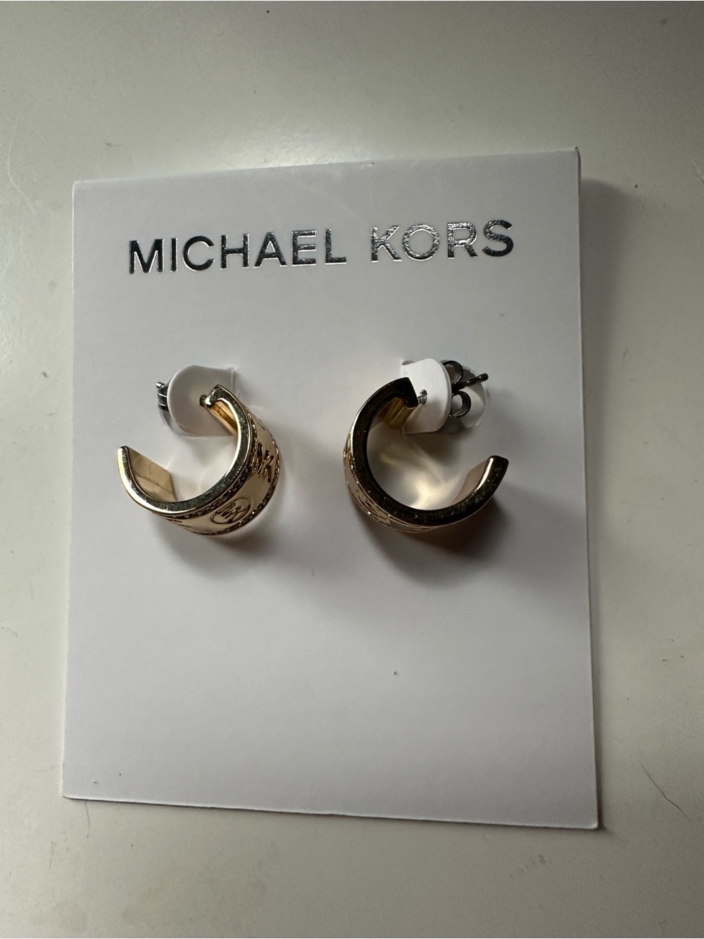 Michael Kors Pave Logo Hoop Earrings NWT